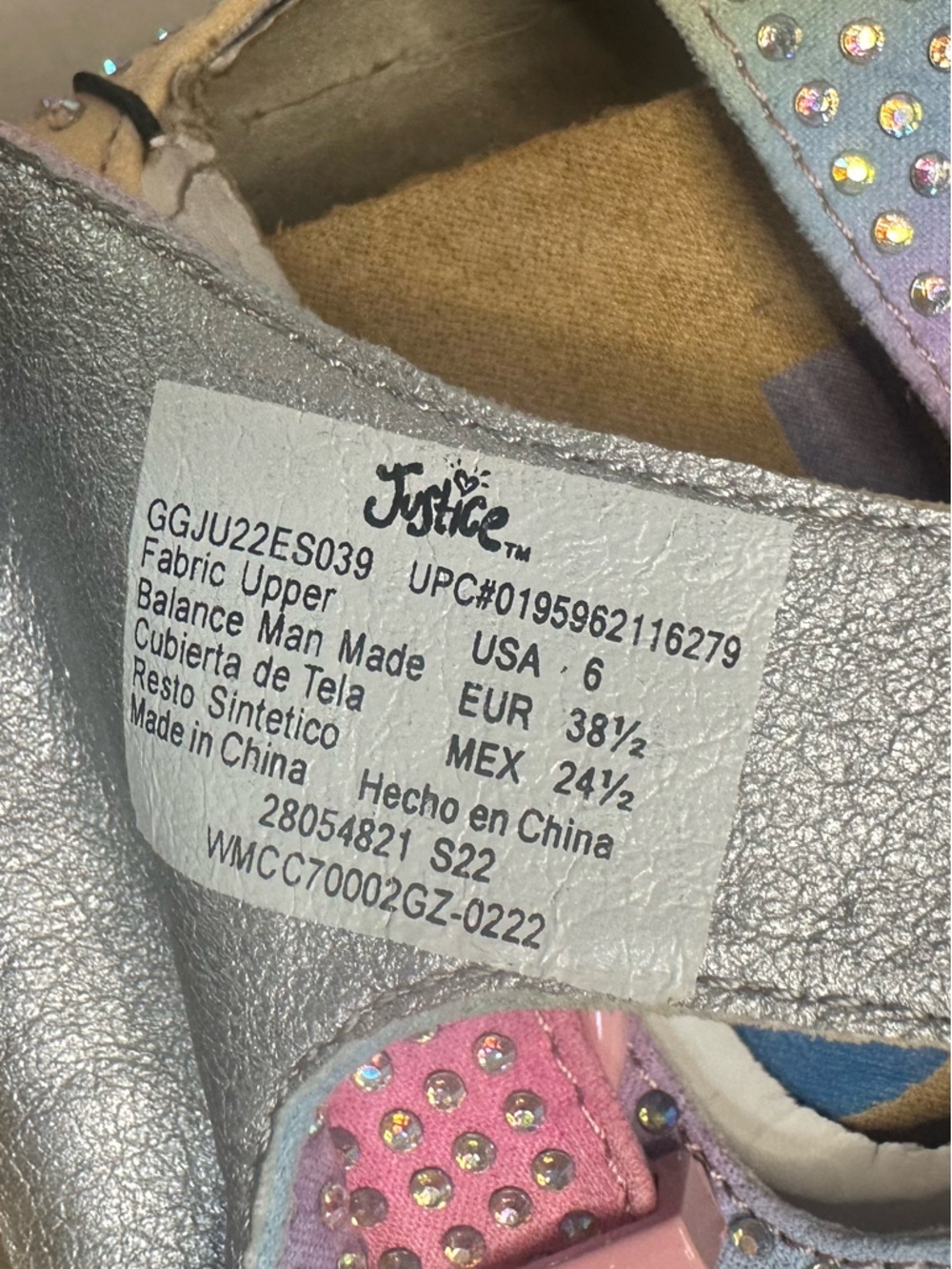 Justice Girls Slip-On Footbed Sandals Slides Multi-Color Size 6 New Tag SKU GR - Picture 6 of 6